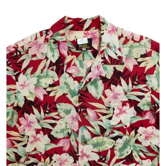 Vtg Paradise on a Hanger Men's Button Front Hawaiian Shirt Red Floral USA XL euc - Picture 2 of 5